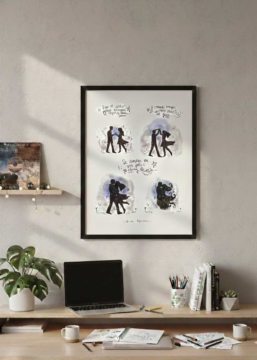 Consigue el Art Print "Idilio" en A3. Una obra inspirada en la canción de Willie Colón que captura la magia del romance. Calidad de autor y envío seguro.