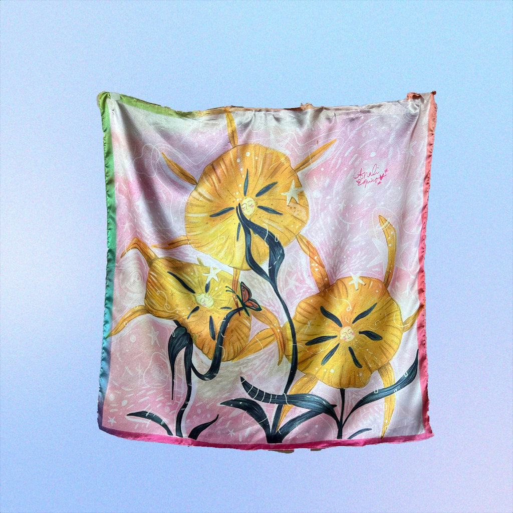 Pañuelo "Amancaes de Verano" - Satín Ilustrado 70x70cm